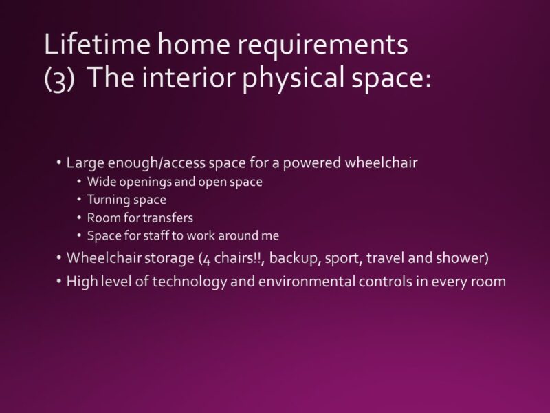 Lifetime accessible home, key physical interior requirements