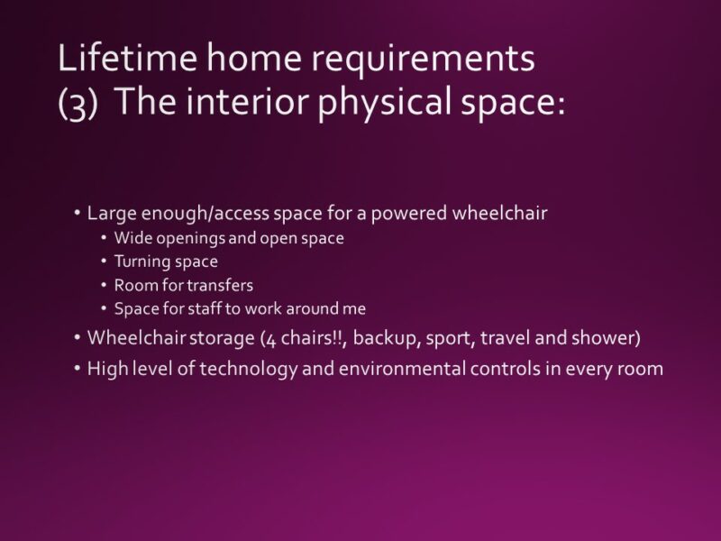 Lifetime accessible home, key physical interior requirements