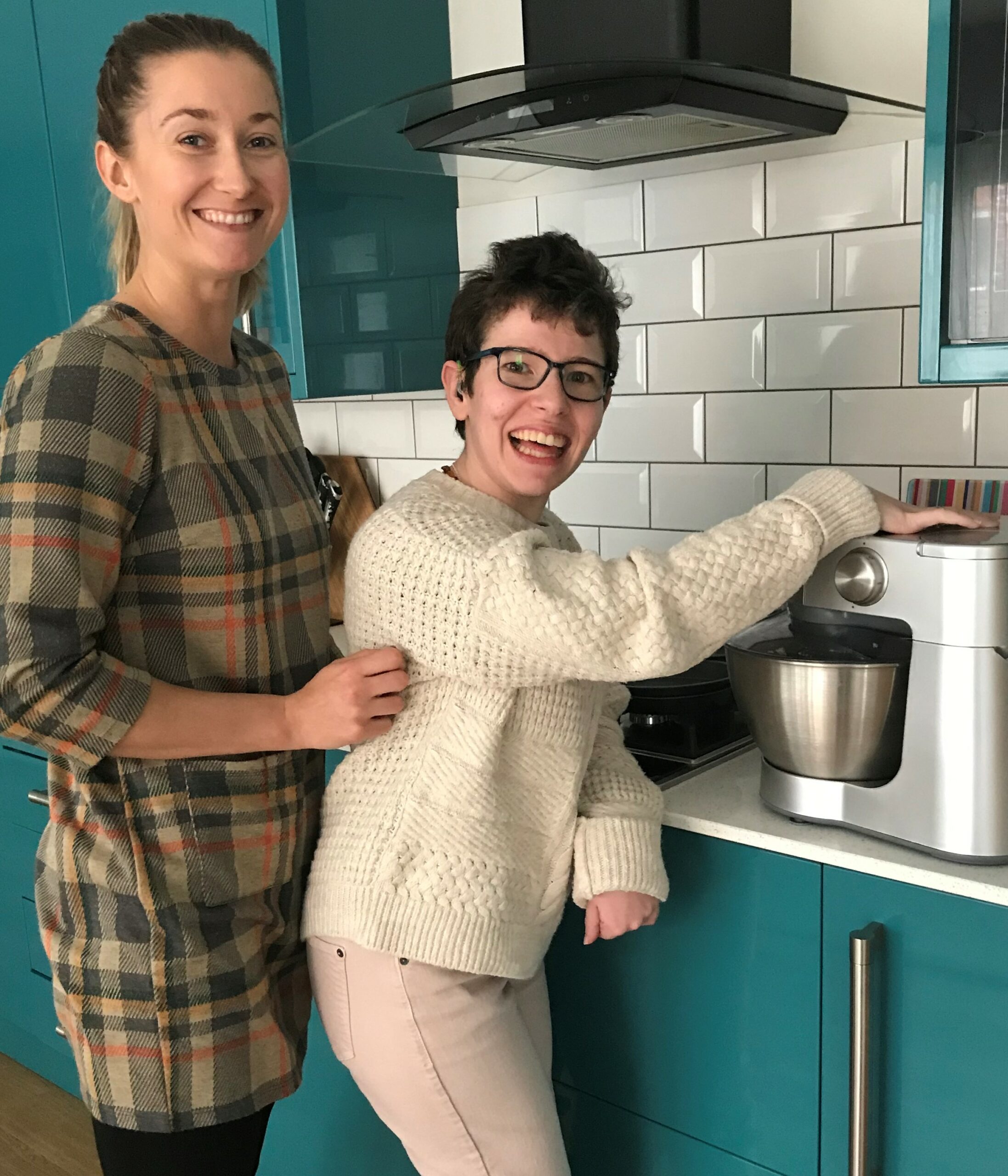 Cerebral palsy and independent living skills, using the mixer to bake a cake
