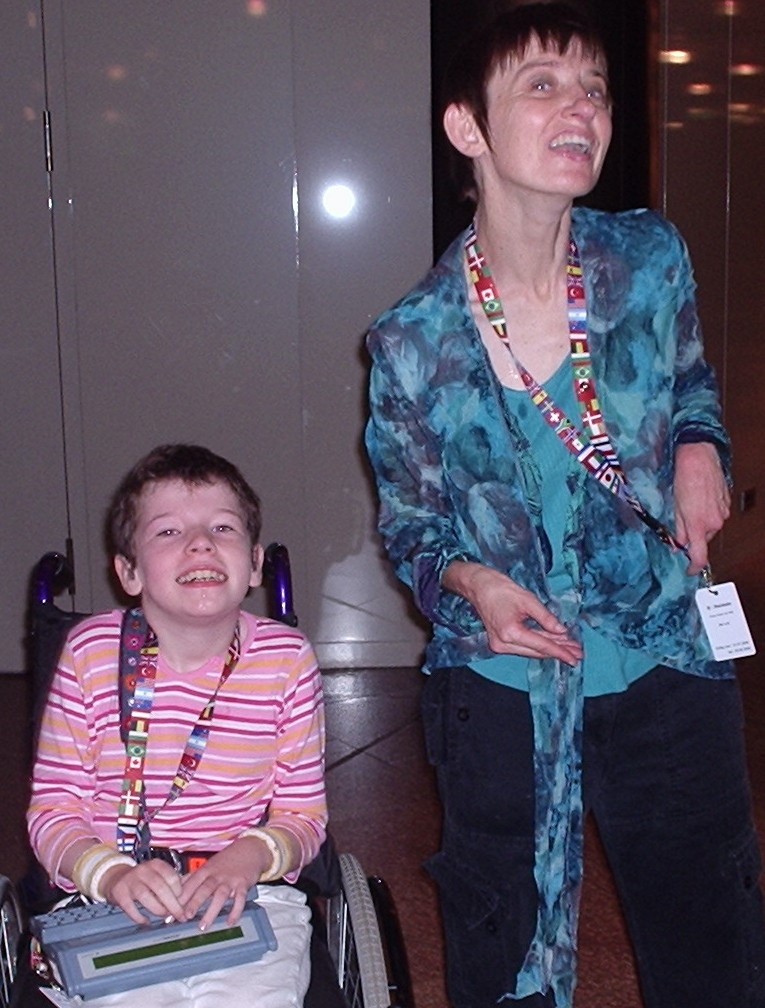 Beth Moulam with Cerebral palsy using AAC and role model Meredith from Australia