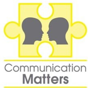 Communication Matters International conference 2024. Yellow jigsaw piece with two heads facing each other communicating